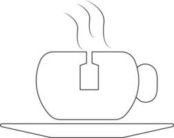 thé sac et chaud thé tasse avec assiette dans noir ligne art illustration. vecteur