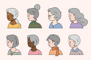 diverses coiffures pour les femmes plus âgées. illustration vectorielle minimale de style design plat. vecteur