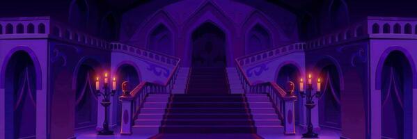 Royal palais couloir avec escaliers à nuit vecteur