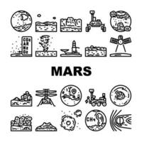 Mars planète science espace cosmos Icônes ensemble vecteur