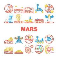 Mars planète science espace cosmos Icônes ensemble vecteur