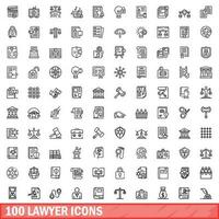 100 avocat Icônes ensemble, contour style vecteur