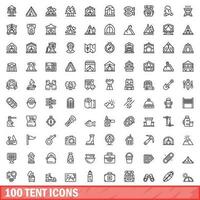 100 tente Icônes ensemble, contour style vecteur