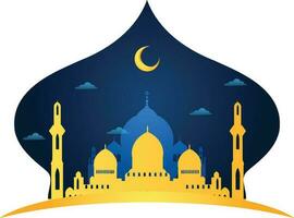 illustration de islamique mosquée avec lune et nuage décoration pour Ramadan, islamique Nouveau année, mawlid nabi, eid al-fitr et eid al-adha vecteur