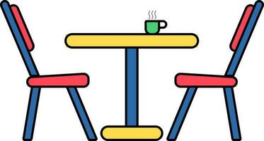 chaud café ou thé tasse sur table avec chaises icône. vecteur