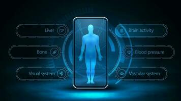 en ligne médecine, bleu affiche avec téléphone intelligent dans foncé scène vecteur