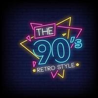 le vecteur de texte de style enseignes au néon de style rétro des années 90