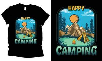 content camping T-shirt conception. vecteur