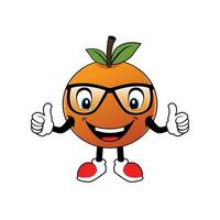 souriant Orange fruit dessin animé mascotte avec des lunettes donnant les pouces en haut .illustration pour autocollant icône mascotte et logo vecteur