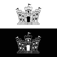 le sable Château dessin animé vecteur et illustration, noir et blanc, main dessiné, esquisser style, isolé sur blanc Contexte.
