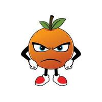 Orange fruit dessin animé mascotte avec en colère visage .illustration pour autocollant icône mascotte et logo vecteur