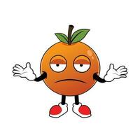 Orange fruit dessin animé mascotte avec confus geste .illustration pour autocollant icône mascotte et logo vecteur