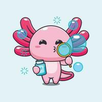 axolotl soufflant bulles dessin animé vecteur illustration.