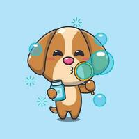 chien soufflant bulles dessin animé vecteur illustration.