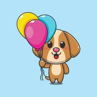 chien avec ballon dessin animé vecteur illustration.