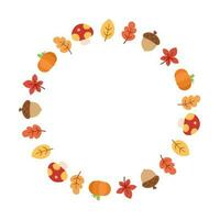 rond l'automne Cadre avec feuilles, citrouille et glands. couronne de tomber éléments, Halloween, action de grâces frontière modèle. vecteur illustration.