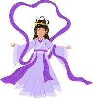 personnage de chinois déesse portant costume dans violet couleur. vecteur