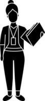 femme d'affaires en portant dossier icône dans noir et blanc couleur. vecteur