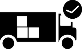 Vérifier paquet livraison un camion icône dans noir et blanc couleur. vecteur