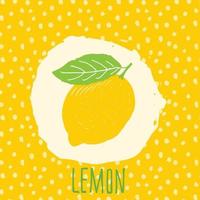 citron dessiné à la main fruit esquissé avec feuille sur fond jaune avec motif de points doodle vecteur citron pour identité de marque logo étiquette