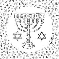 Croquis dessiné à la main de la menorah symboles religieux juifs traditionnels rosh hashanah hanukkah shana tova illustration vectorielle sur motif ornemental vecteur