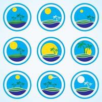 palmiers et sun beach resort logo design template île tropicale ou vacances icon set vecteur