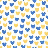 cœurs sans couture modèle dans Ukraine drapeau couleurs. bleu et Jaune cœurs. texture pour fond d'écran, textile, tissu, emballage papier. vecteur
