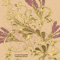 main tiré lavande fleurs sur beige, abstrait floral modèle couverture conception. fleur verdure branches, branché artistique Contexte. graphique vecteur illustration mariage, affiche, salutation carte, magazine