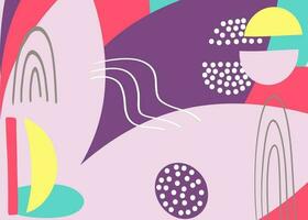 amusement main tiré coloré formes, griffonnage objets et lignes, points collage, moderne branché abstrait modèle Contexte pour conception. rose Jaune bleu violet pastel couleurs vecteur
