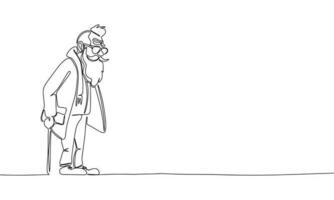 moderne Sénior homme avec bâton isolé sur blanc Contexte. ligne art personnes âgées homme avec barbe et bâton. un ligne continu vecteur illustration.