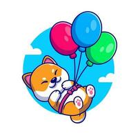 mignonne shiba inu chien flottant avec ballon dessin animé vecteur icône illustration. animal la nature icône concept isolé prime vecteur. plat dessin animé style