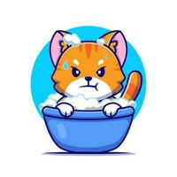en colère chat une baignoire dans baignoire dessin animé vecteur icône illustration. animal la nature icône concept isolé prime vecteur. plat dessin animé style