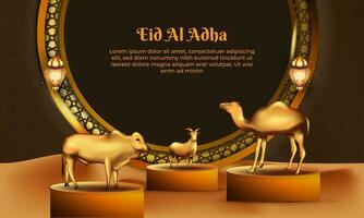 eid Al adha Contexte avec chèvre, chameau et vache pour affiche, bannière conception. vecteur illustration