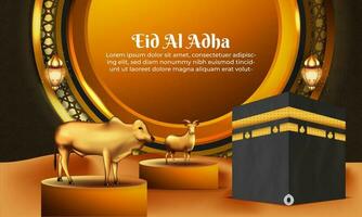 eid Al adha islamique salutation carte avec chèvre et vache , affiche, bannière conception, vecteur illustration