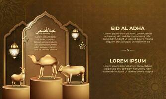 eid Al adha Contexte avec chèvre, chameau et vache pour affiche, bannière conception. vecteur illustration