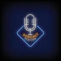 podcast station logo néon signes style texte vecteur