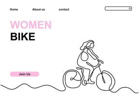 Une seule ligne dessin jeune femme heureuse faire du vélo pour faire de l'exercice vecteur