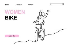 Un dessin au trait continu d'une fille à vélo vecteur