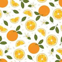 Orange fleur modèle sans couture sur blanc Contexte. Orange des fruits, fleurs et croyances. bien pour fond d'écran, emballage papier, textile, arrière-plan, décor. vecteur