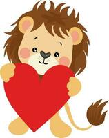 mignonne Lion en portant une rouge cœur vecteur