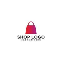 logo de la boutique avec un sac à provisions sur fond blanc vecteur