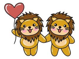 Lion dessin animé mignonne pour valentines journée vecteur