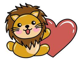 Lion dessin animé mignonne pour valentines journée vecteur