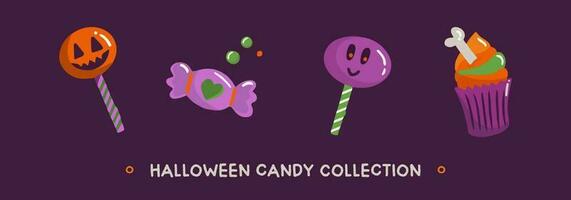 coloré collection de main tiré des sucreries dans dessin animé style. traditionnel Halloween éléments vecteur