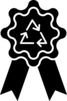 icône de noir et blanc badge avec une recycler signe. vecteur