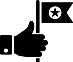 main en portant étoile drapeau icône dans noir et blanc couleur. vecteur