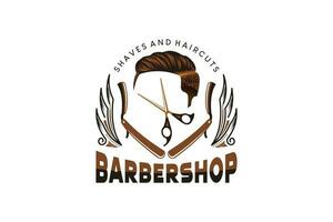 élégant la Coupe de cheveux rasage logo conception, salon de coiffure logo vecteur illustration