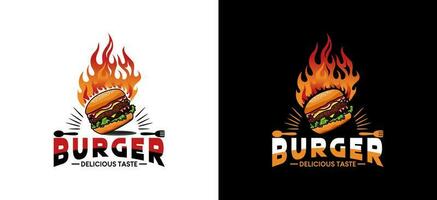 chaud Burger logo conception, buger et Feu vecteur illustration