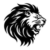 féroce lion, en colère Lion visage côté, Lion mascotte logo, Lion noir et blanc animal symbole conception. vecteur