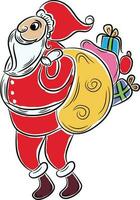Père Noël claus en portant cadeau sac. vecteur